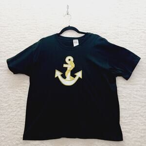 T-Shirt Size L Black Gold Anchor Nautical Cruise Resort SailorCore Vacay Resort